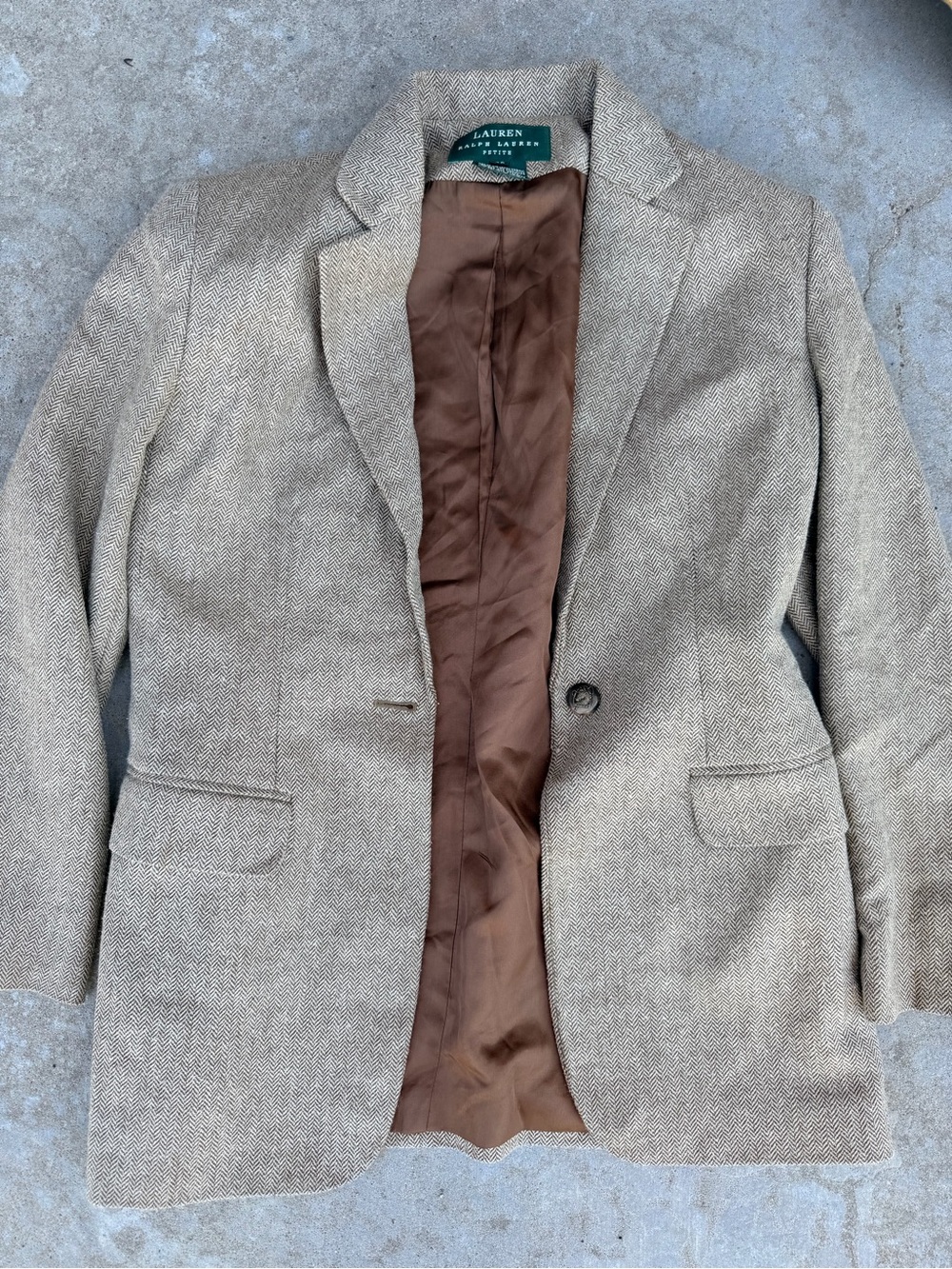 Lauren Ralph Lauren Tan Herringbone Wool Blazer